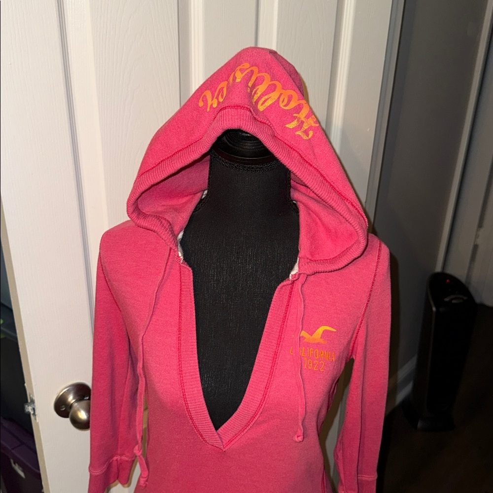 🖤HOLLISTER VINTAGE PINK HOODED TUNIC/DRESS SIZE L🖤 - Picture 2 of 10